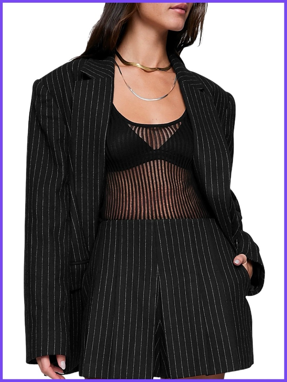 Rebecca Minkoff Starlet Black White Pinstripe Wool
Blend Blazer Jacket
